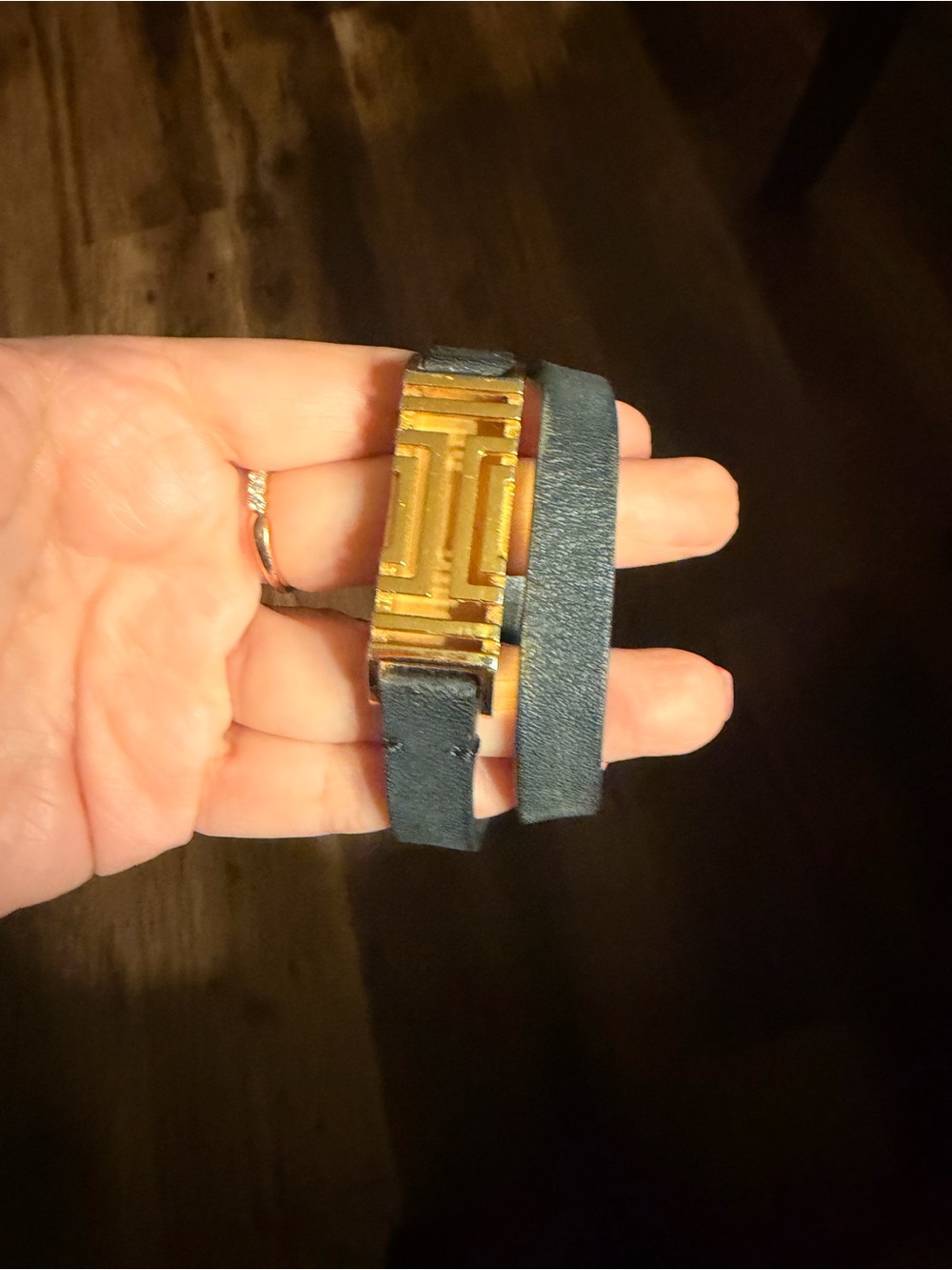 Tory Burch Leather Wrap Bracelet Fitbit band with Gold Accent - Blue